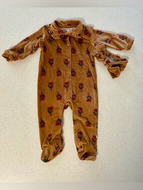 Snug Velvet Onesie with Headband Floral